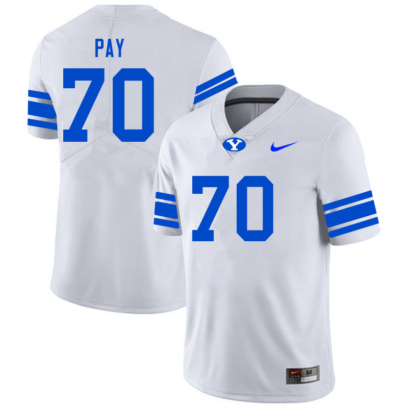 Men #70 Connor Pay BYU Cougars College Football Jerseys Sale-White